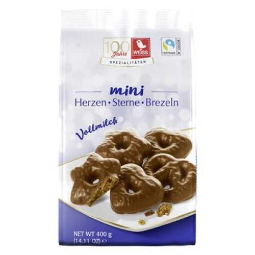 Fairtrade Mini Herzen/Sterne/Brezeln ´Vollmilch´ 400g Fairtrade Mini Herzen/Sterne/Brezeln ´Vollmilch´ 400g