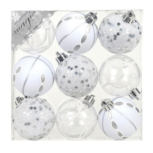 Weihnachtsbaumkugel 60mm silber/weiß 9St Weihnachtsbaumkugel 60mm silber/weiß 9St